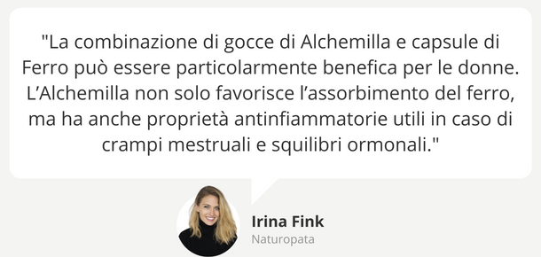 Alchemilla e capsule di ferro contro sintomi mestruali